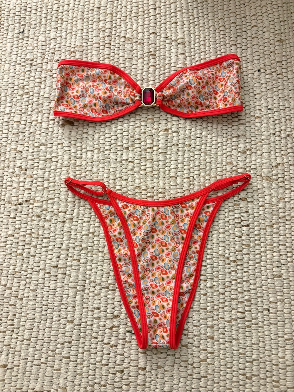 Strawberry Milk Mob Red-Trim Paisley Print Bikini